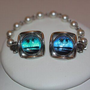 Vintage Sterling Plated BUTTERFLY WING Scarf Clasp Holder Faux Pearls